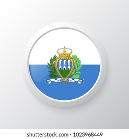 3D Button with San Marino flag. as round glossy icon on background isolated. Vector illustration eps 10.