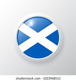 3D Button with Scotland flag. as round glossy icon on background isolated. Vector illustration eps 10.