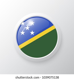 3D Button with Solomon Islands flag. as round glossy icon on background isolated. Vector illustration eps 10.