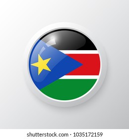 3D Button with South Sudan flag. as round glossy icon on background isolated. Vector illustration eps 10.