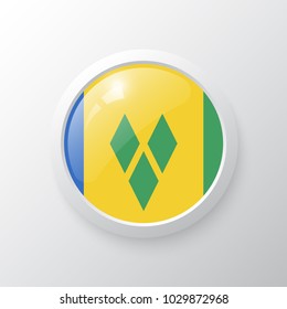 3D Button with St. Vincent and the Grenadines flag. as round glossy icon on background isolated. Vector illustration eps 10.