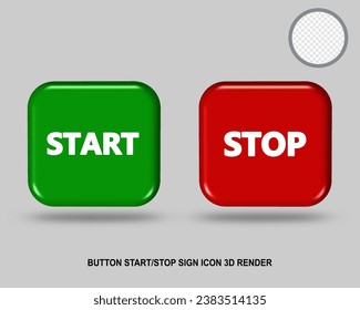 3D button start or stop sign icon green and red color