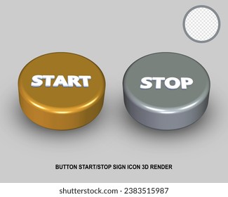 3D button start or stop sign icon gold silver style