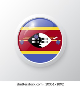 3D Button with Swaziland flag. as round glossy icon on background isolated. Vector illustration eps 10.