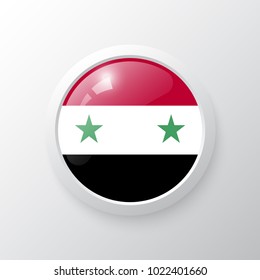 3D Button with Syria flag. as round glossy icon on background isolated. Vector illustration eps 10.