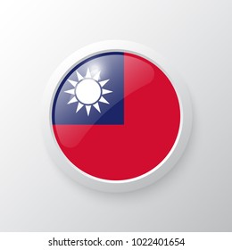 3D Button with Taiwan flag. as round glossy icon on background isolated. Vector illustration eps 10.