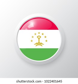 3D Button with Tajikistan flag. as round glossy icon on background isolated. Vector illustration eps 10.