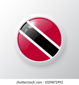 3D Button with Trinidad and Tobago flag. as round glossy icon on background isolated. Vector illustration eps 10.
