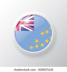 3D Button with Tuvalu flag. as round glossy icon on background isolated. Vector illustration eps 10.