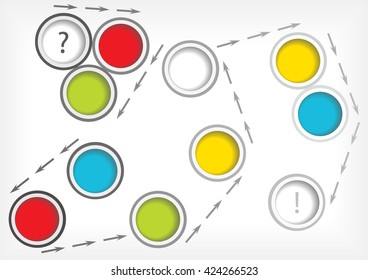 3D buttons and arrows concept.color vector background with question and solution icons isolated on white background.