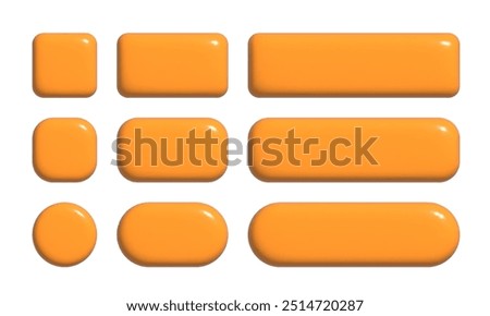 3d buttons collection for UI and UX design template. Realistic glossy squared and rounded badges