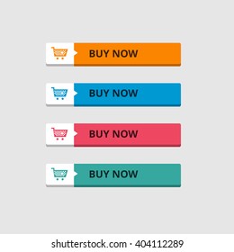 3d Buy Now Button set with icon. beautiful text button with icon. Orange Button, Blue Button, Red Button, Turquoise button. Call to action icon button. Flat Button Set. Vector Illustration