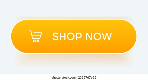 3d buy now orange button with hand cursor. Button hand pointer clicking. Click here banner with shadow. Click push button isolated. Online shopping.