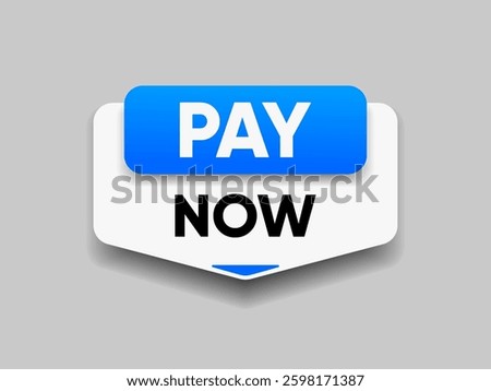 3d buy now pay now blue button with hand cursor. Button hand pointer clicking. Click here banner with shadow. Click push button isolated. Online shopping.