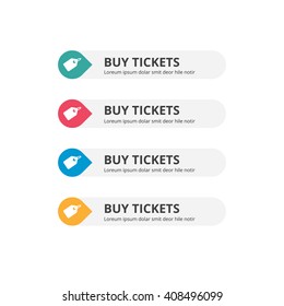 3d Buy Tickets Button set with icon. beautiful text button with icon. Orange Button, Blue Button, Red Button, Turquoise button. Call to action icon button. Flat Button Set. Vector Illustration