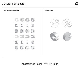 3d c Alphabet Letters Set Animate Isometric Wireframe Vector