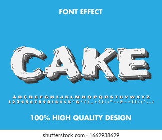 3d cake text and font effect with shadow full set number and alphabet. white color template design. for title font, bakery store and cake store