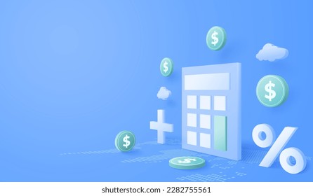 3d Calculator and dollar money. financial management concept. Tax calculating and accounting. vector art illustration.