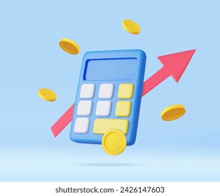 3d calculator Financial icon. money management, financial planning, calculating financial risk, calculator with coins stack and graph. 3d rendering. Vector illustration