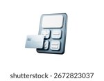3D calculator floating in the air with circle chart and credit card futuristic finance concept.