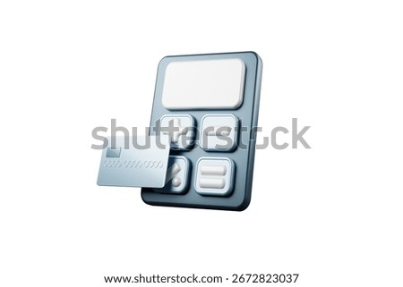 3D calculator floating in the air with circle chart and credit card futuristic finance concept.
