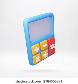3D Calculator icon with math symbols. Electronic device for calculation and accounting. Digital tool for business finance, school education and money management math concept. Vector illustration