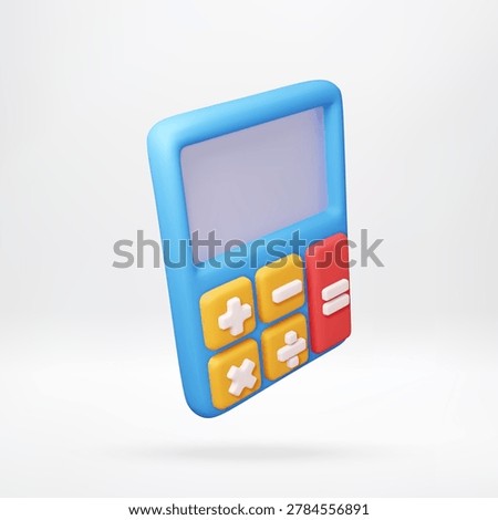 3D Calculator icon with math symbols. Electronic device for calculation and accounting. Digital tool for business finance, school education and money management math concept. Vector illustration
