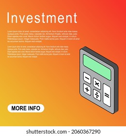 3D Calculator icon, mathematics web button vector illustration. Internet website finance technology design .