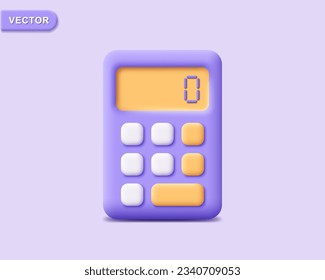 3d calculator icon. Render purple calculate. Concept of back to school, financial management, math device, education. 3d rendering calculator cartoon minimal vector illustration