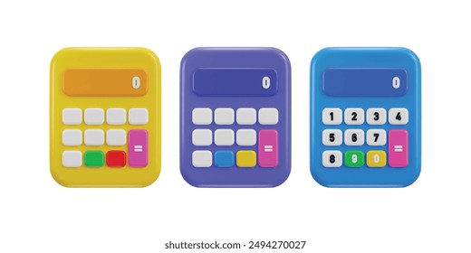 calculadora 3d icono set concepto de dispositivo matemático en cálculos de análisis financiero icono Ilustración vectorial