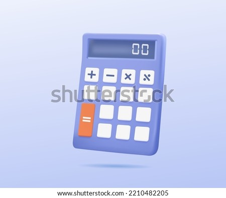 3d calculator icon vector render illustration. Financial management, budget and earnings business money. Math device calculate isolated on blue. Income accounting finance tax 3d vector render