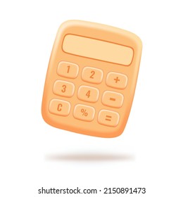 3d calculator in pink and orange shade Volumetric image of a simple 3d icon in cartoon plastic style. Isolated vector illustration