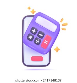 calculadora 3D. Calculadora púrpura con botones para contar valores・para encontrar resultados matemáticos. Ilustración de vectores 3D.