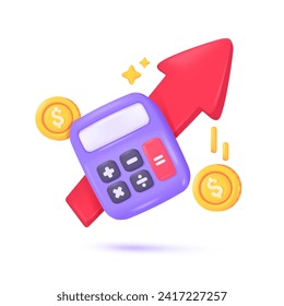 3D calculator. Purple calculator with buttons for counting values ​​to find mathematical results. 3D Vector Illustration.