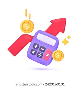 3D calculator. Purple calculator with buttons for counting values ​​to find mathematical results. 3D Vector Illustration.