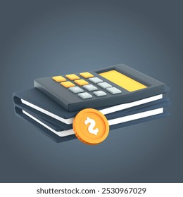 3d calculator render concept of financial management. 3d calculating financial risk planning. 3d Vector illustration