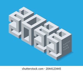 3D calendar 2022 date. Modern cubic lettering. Vector isometric design.