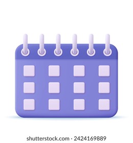 3d Calendar assignment icon. Planning concept. Day month year time concept. 3d rendering. Vector illustration