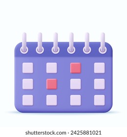 3d Calendar assignment icon. Planning concept. Day month year time concept. 3d rendering. Vector illustration