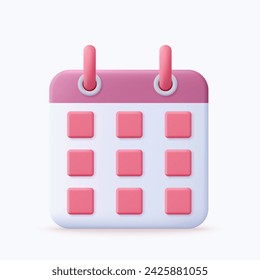 3d Calendar assignment icon. Planning concept. Day month year time concept. 3d rendering. Vector illustration