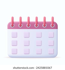 3d Calendar assignment icon. Planning concept. Day month year time concept. 3d rendering. Vector illustration