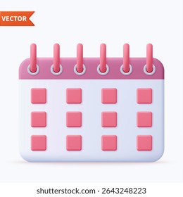 3d Calendar assignment icon. Planning concept. Day month year time concept. 3d rendering. Vector illustration