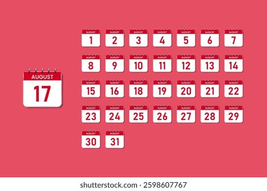 3d calendar for august from 1st to 31st, 3d calendar for reminders, planning and schedules