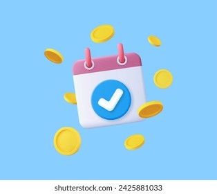 3d calendar with check mark icon. minimal concept of accepted appointment date, success, approved, confirm, Completed. Planning concept. 3d rendering. Vector illustration