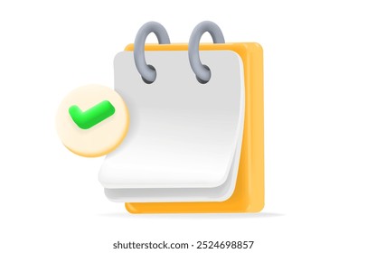 3d Calendar with a circle green checkmark icon, symbolizing completed tasks, deadlines, or events. for productivity, scheduling apps, to-do lists, and task management, vector illustration