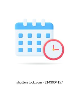 3d calendar clock realistic icon vector concept. Trendy modern design illustration isolated