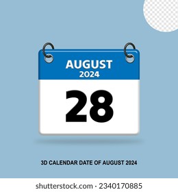 3D CALENDAR DATE OF AUGUST 2024