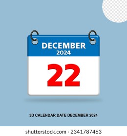 3D Calendar date of December 2024
