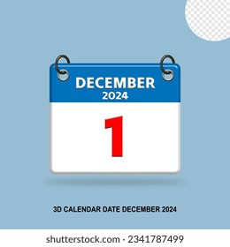 3D Calendar date of December 2024