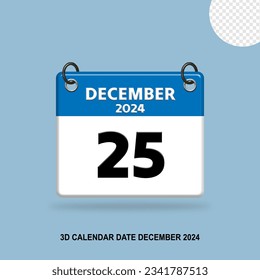 Fecha del calendario 3D de diciembre de 2024